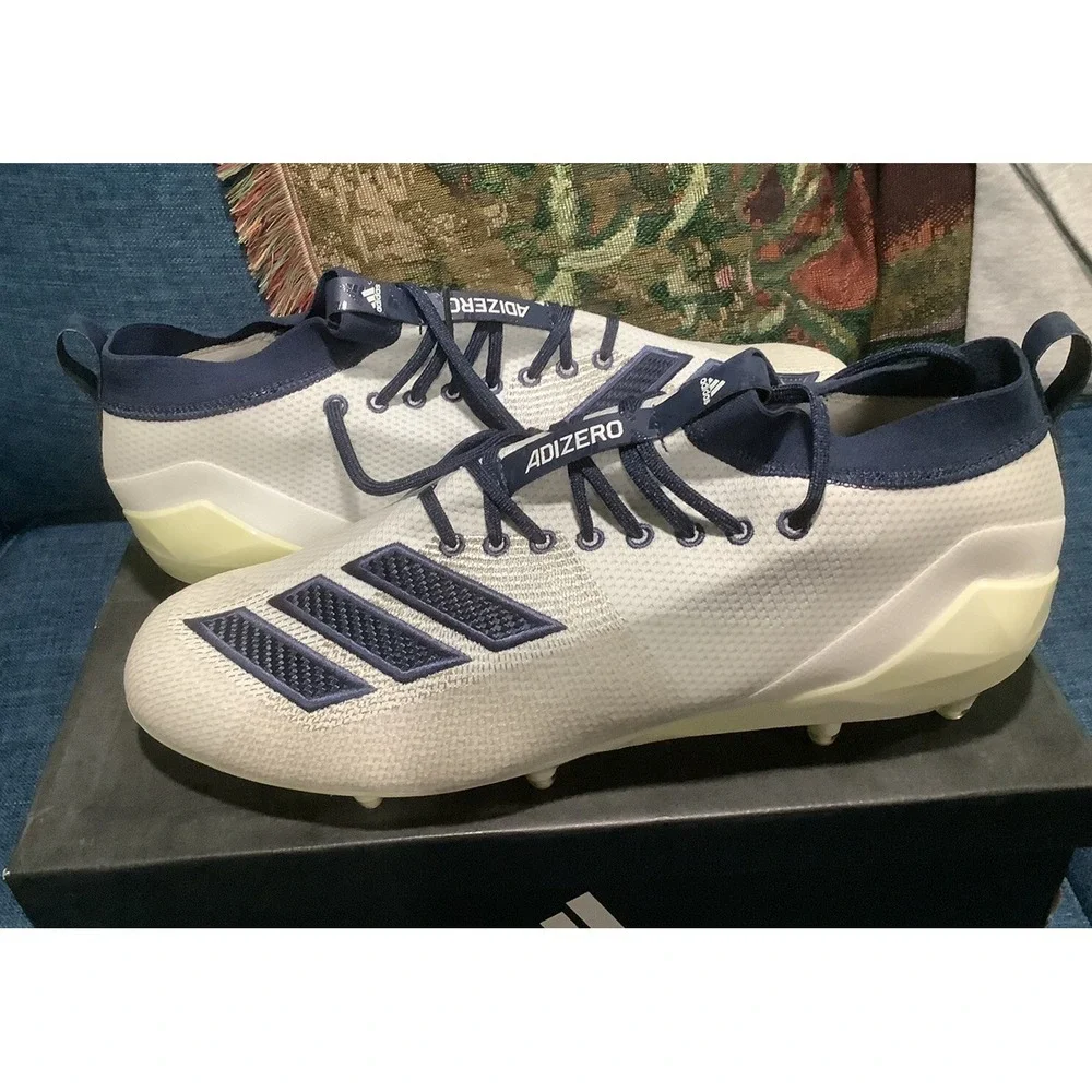 Adidas Adizero 8.0 Football Cleats White Navy Blue F35184 Men's Size 16
